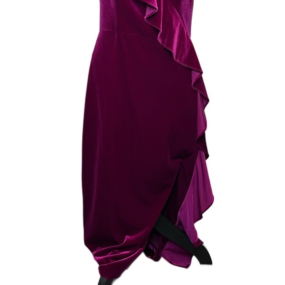 Aidan Mattox Velvet Sz 10 Cocktail Evening One-Shoulder Party Ruffle Dress - Picture 4 of 11